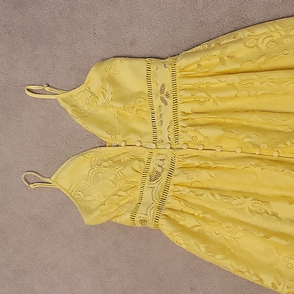 EUC yellow dress with button detailing and peekaboo panels